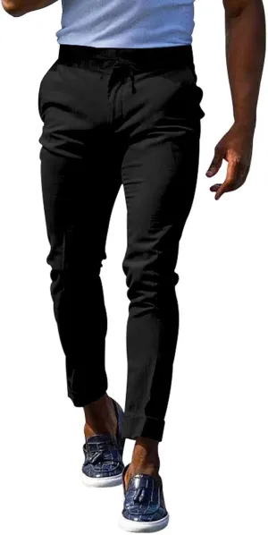Men's Slim-Fit Flat-Front Stretch Chino Pants Casual Business Skinny Stretch Golf Dress Pants Tapered Leg Pencil Ankle Pants
