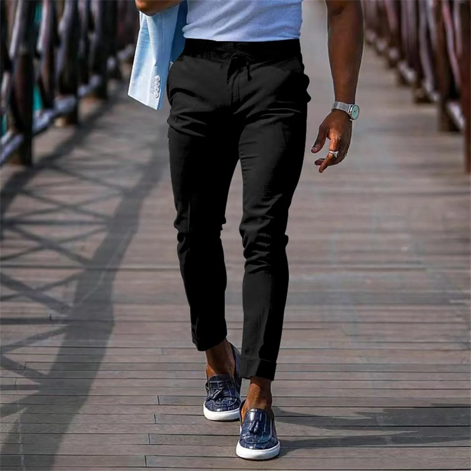 Men's Slim-Fit Flat-Front Stretch Chino Pants Casual Business Skinny Stretch Golf Dress Pants Tapered Leg Pencil Ankle Pants
