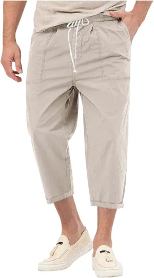 Mens Solid Capri Pants Expandable Drawstring Waist Combat Track Casual Cropped Pant Lightweight Tactical Summer Cozy Trousers