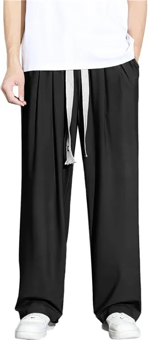 Mens Straight Casual Pants Lightweight Breathable Drawstring Quick Drying Loose Trousers Summer Solid Outdoor Traveling Pants