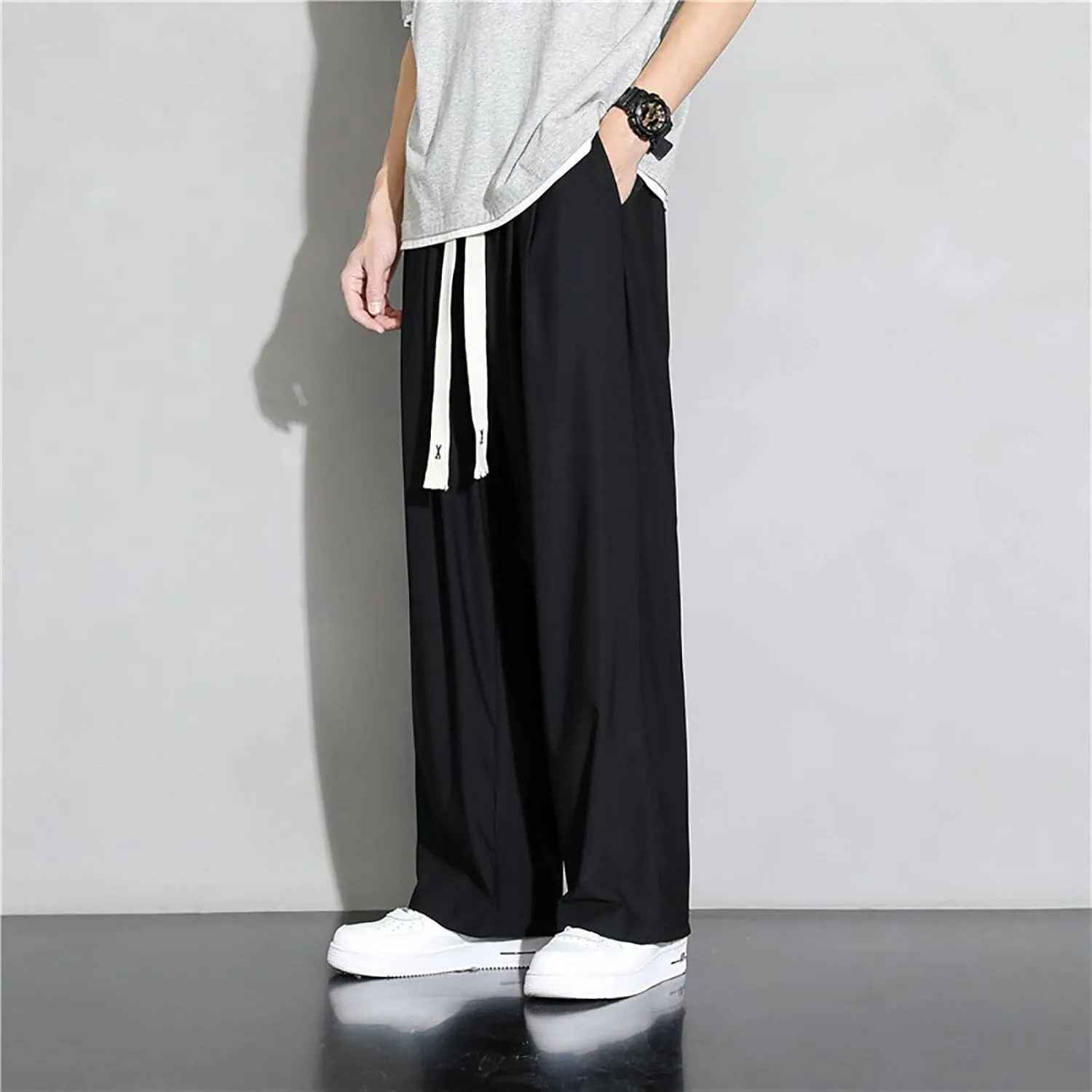 Mens Straight Casual Pants Lightweight Breathable Drawstring Quick Drying Loose Trousers Summer Solid Outdoor Traveling Pants