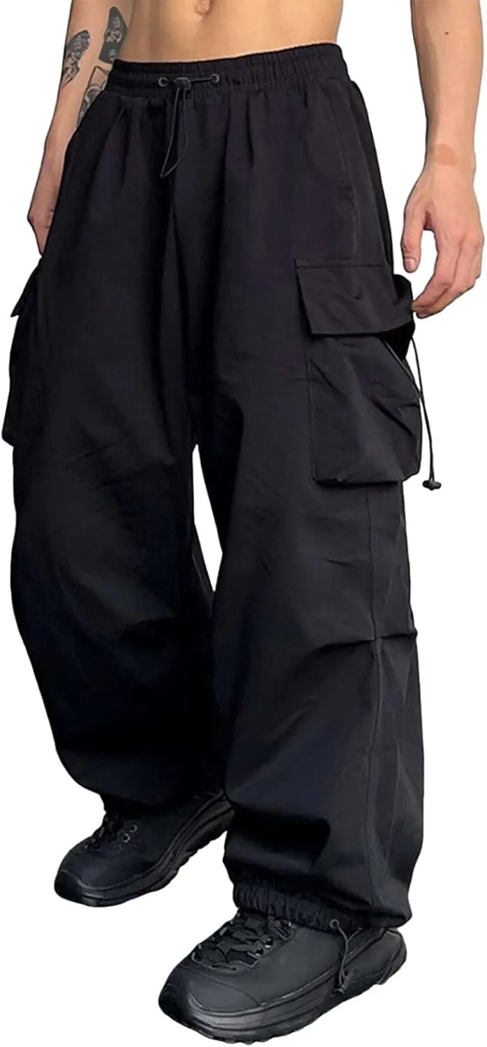 Mens Sweatpants with Pockets Wide Leg Baggy Elastic Waist Parachute Pants Lightweight Drawstring Comfy Casual Cargo Joggers