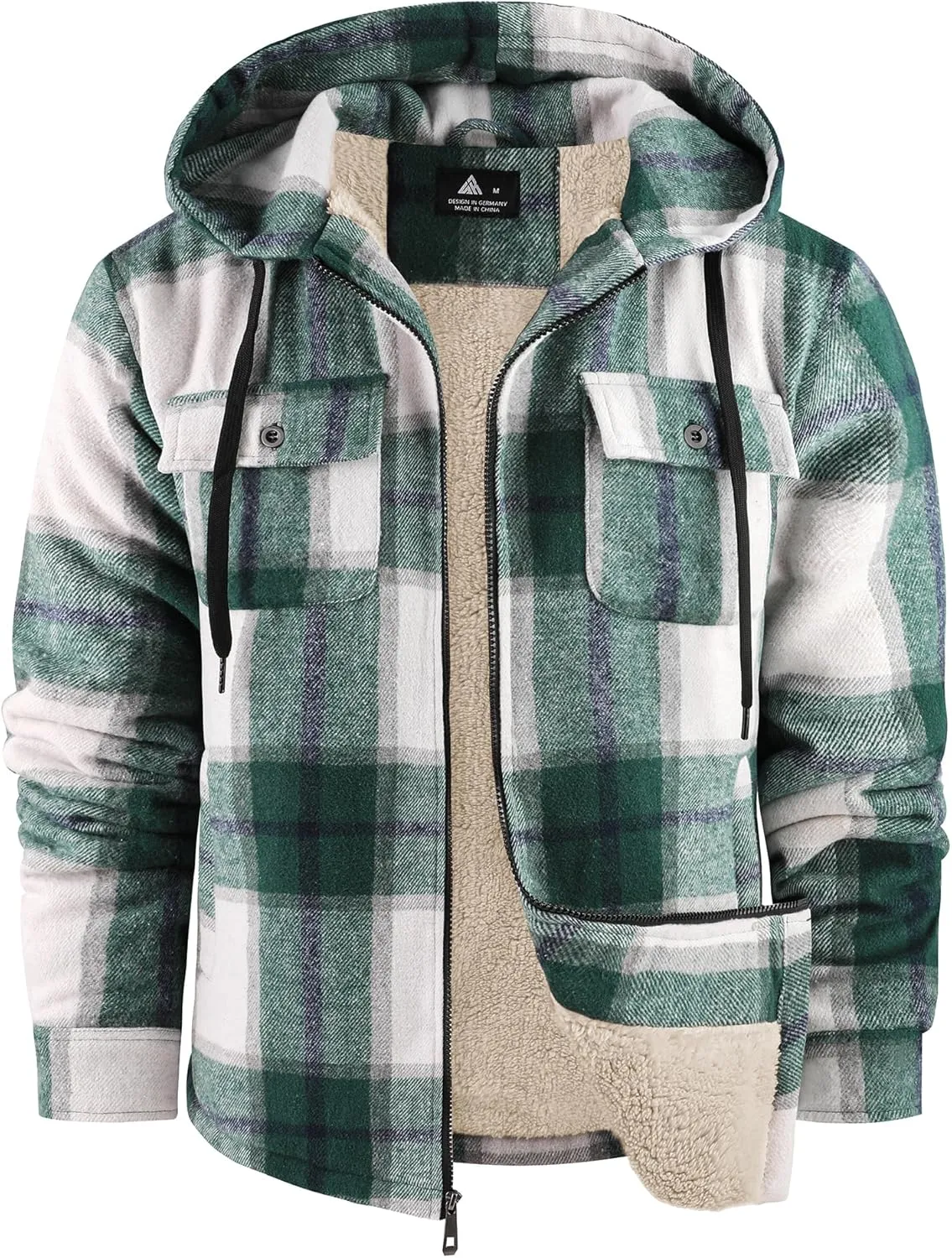 Men's Thick Fleece Plaid Jacket Flannel Shirts Sherpa Lined Full Zip Up Hoodie Winter Coat with Pockets