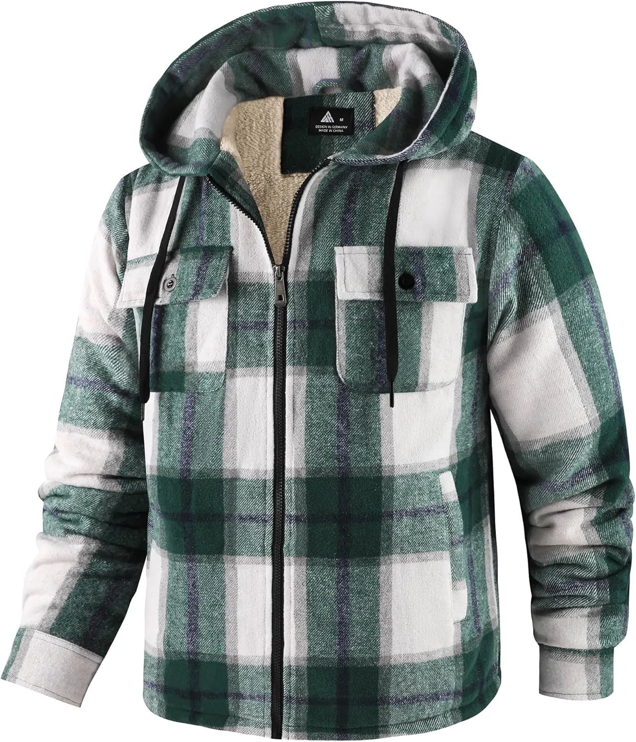 Men's Thick Fleece Plaid Jacket Flannel Shirts Sherpa Lined Full Zip Up Hoodie Winter Coat with Pockets