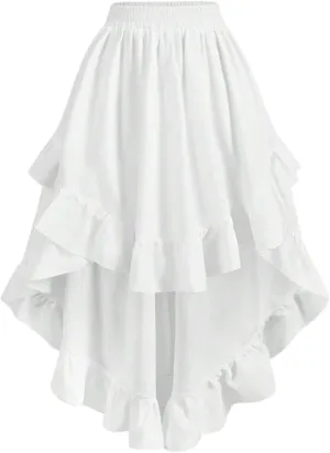 Milumia Women's Asymmetrical Ruffle Hem Skirt Elastic High Waisted High Low Long Skirts