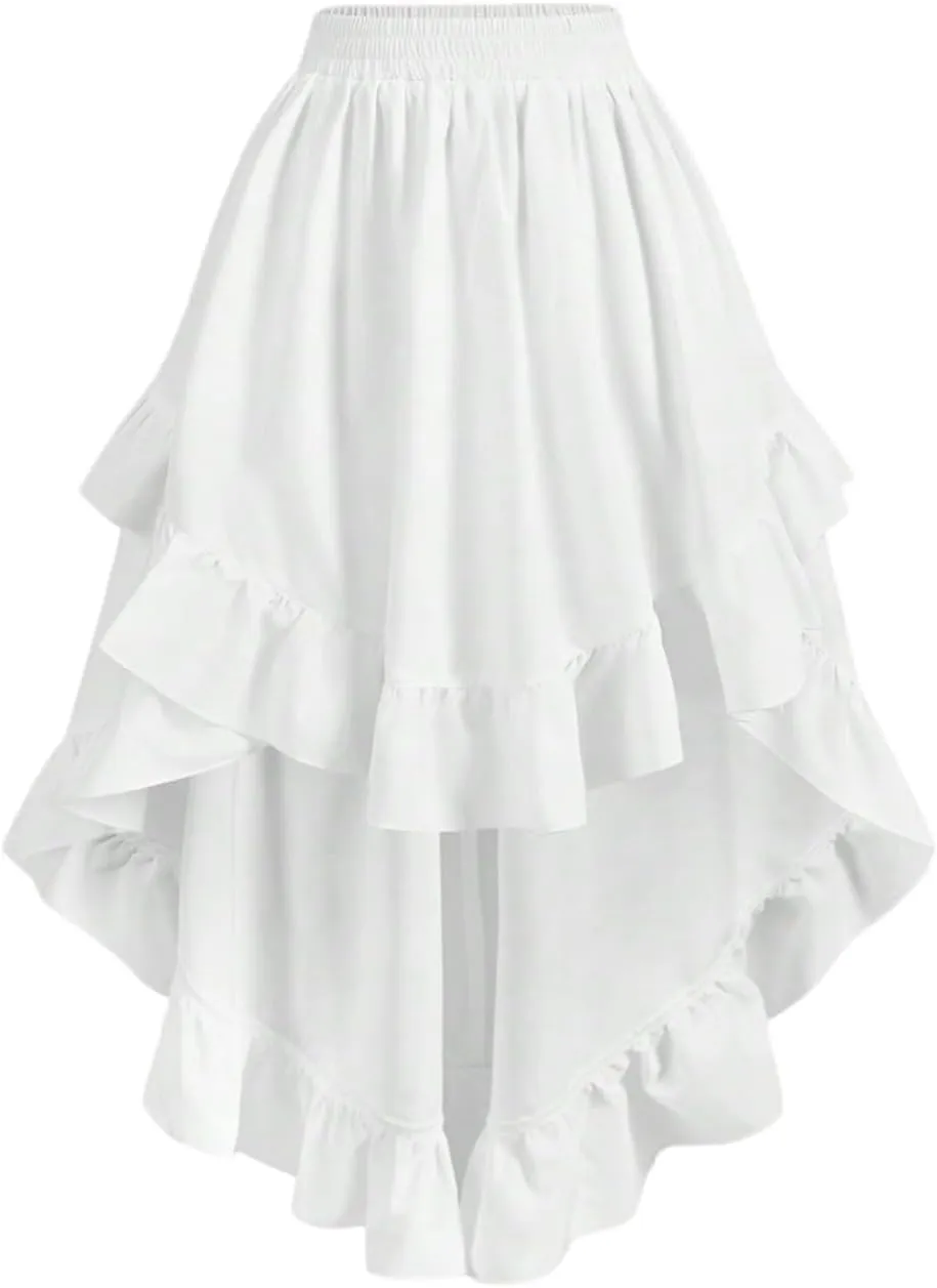 Milumia Women's Asymmetrical Ruffle Hem Skirt Elastic High Waisted High Low Long Skirts