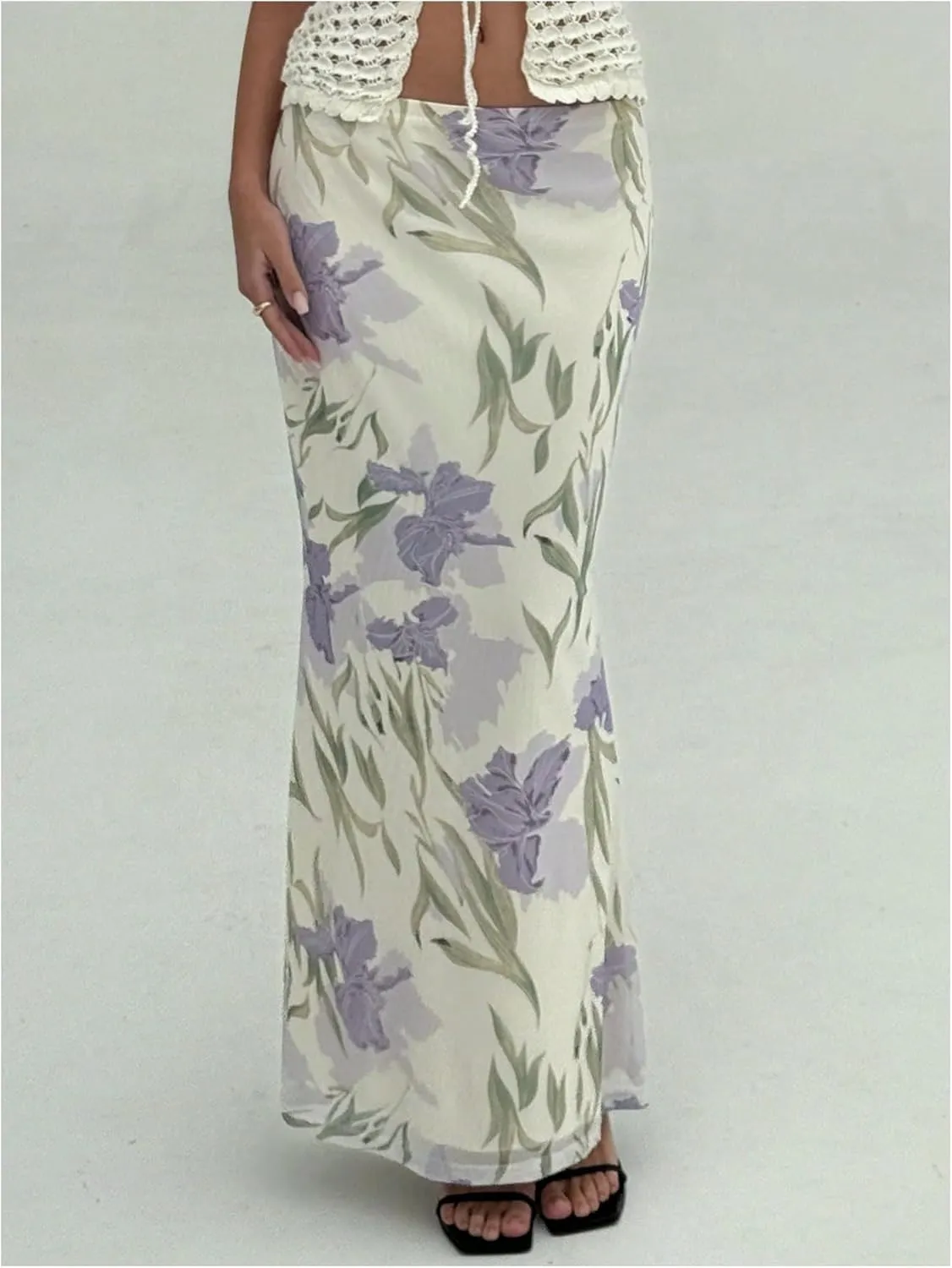 Milumia Women's Boho Floral Bodycon Long Skirt Low Waist Vacation Fishtail Maxi Skirts