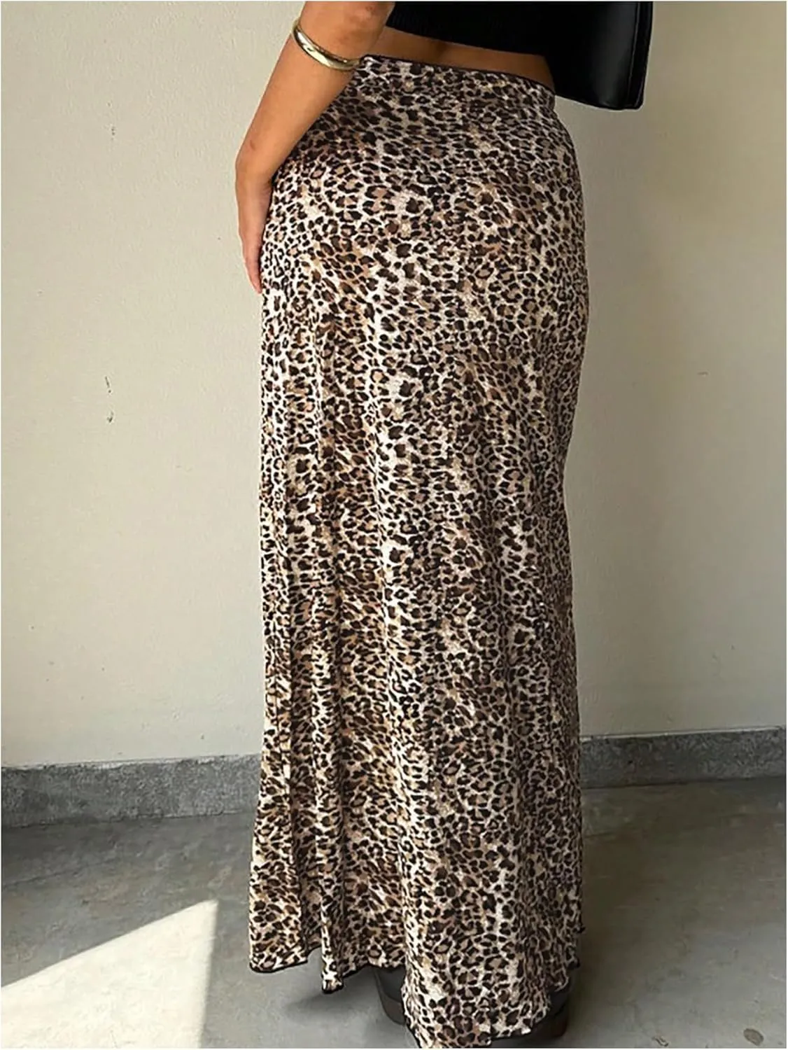 Milumia Women's Cheetah Print Long Skirt Bowknot Low Waisted Maxi Skirts