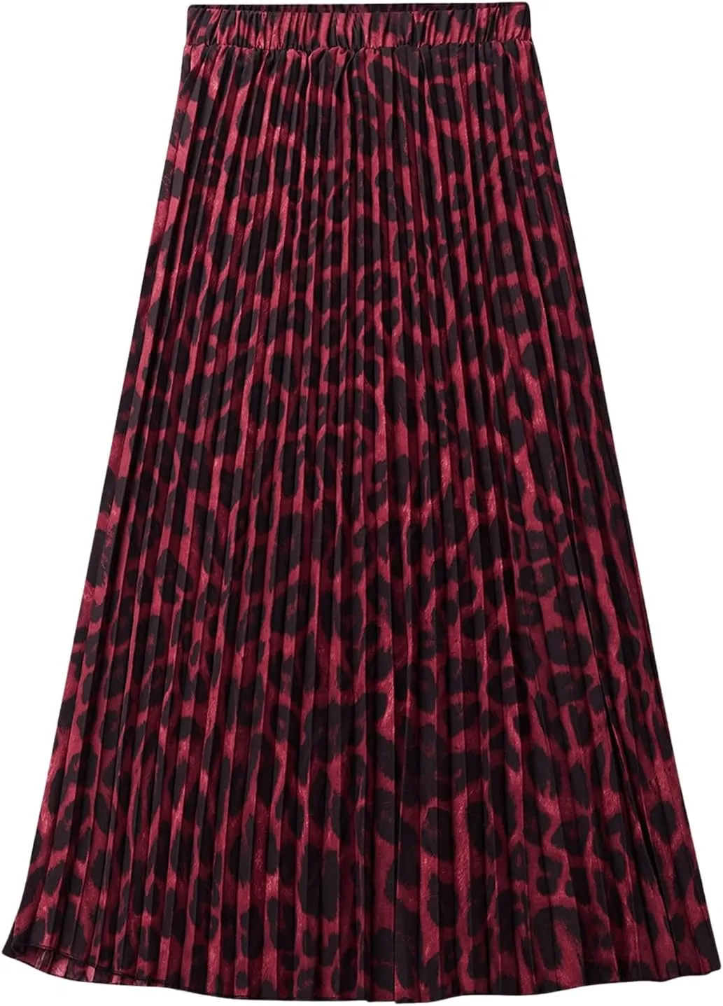 Milumia Women's Leopard Print Elastic High Waist Pleated A Line Long Skirts