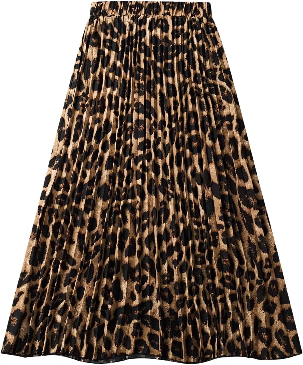 Milumia Women's Leopard Print Elastic High Waist Pleated A Line Long Skirts