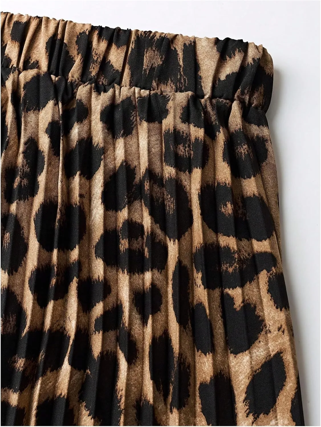 Milumia Women's Leopard Print Elastic High Waist Pleated A Line Long Skirts