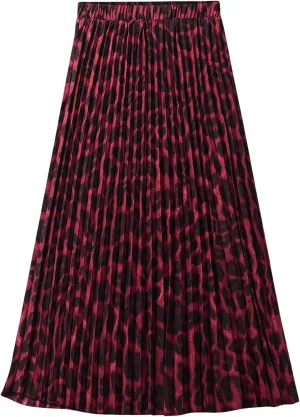 Milumia Women's Leopard Print Elastic High Waist Pleated A Line Long Skirts