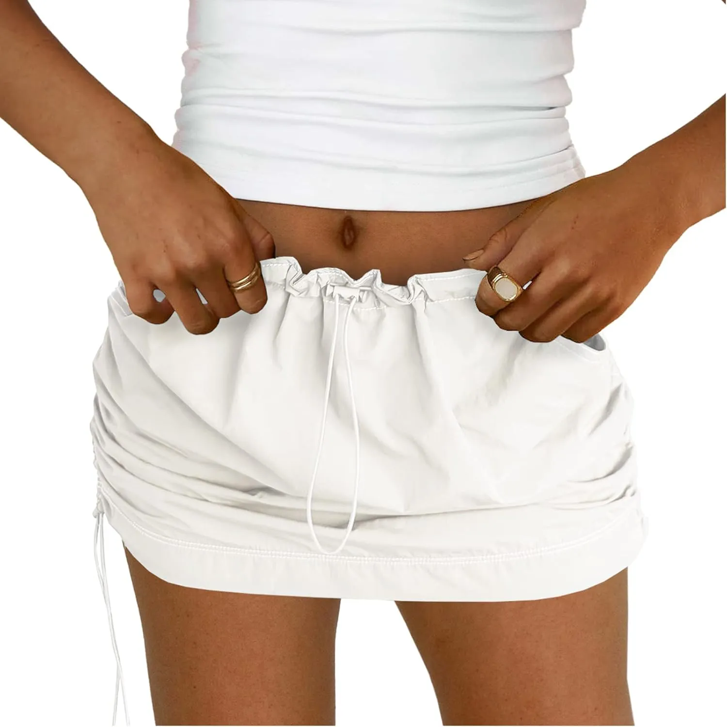 Mini Cargo Skirts for Women Y2K Low Waist Side Drawstring Trendy Summer Short Skirt with Pockets