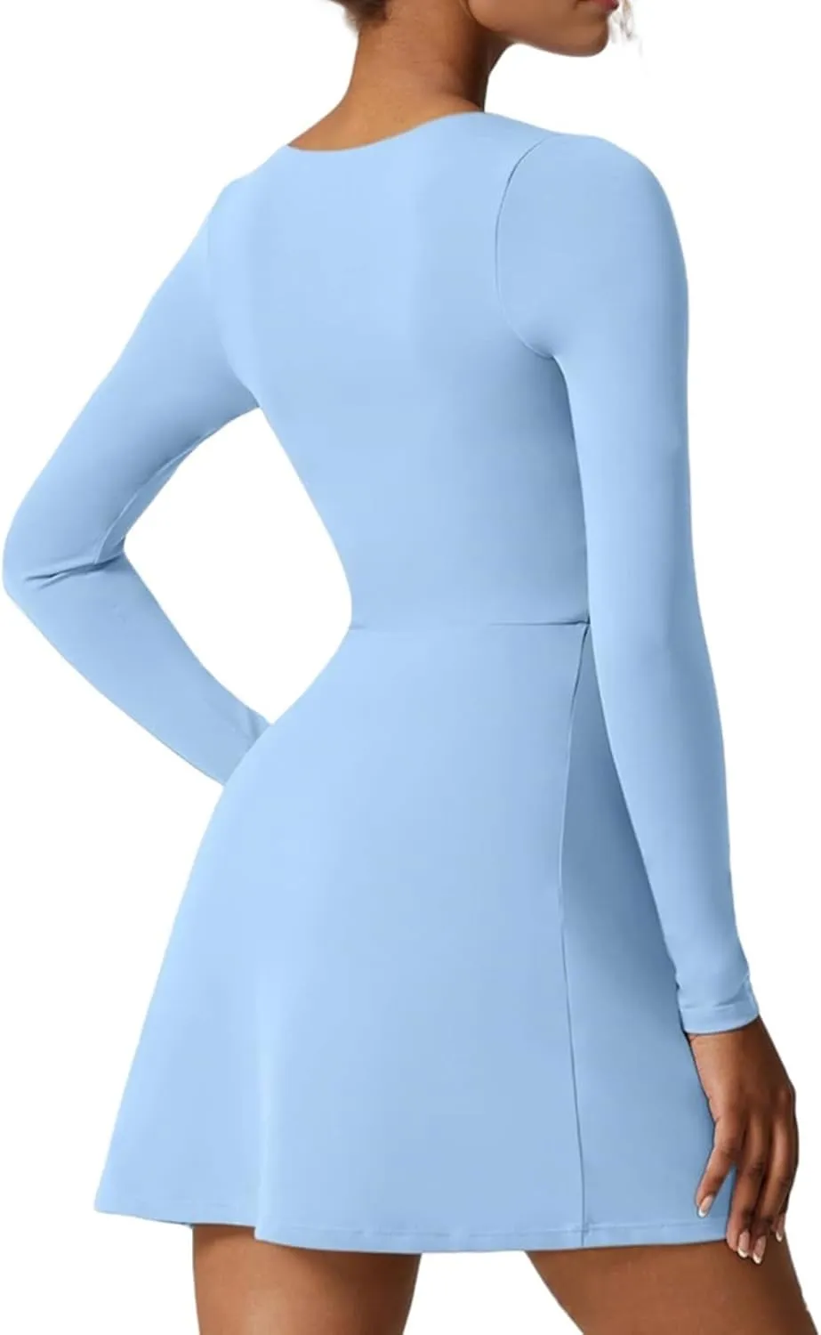 Mini Dresses for Women Square Neck Ruffle Hem Long Sleeve Dress Trendy Solid Color Tie Waisted Club Party Dress
