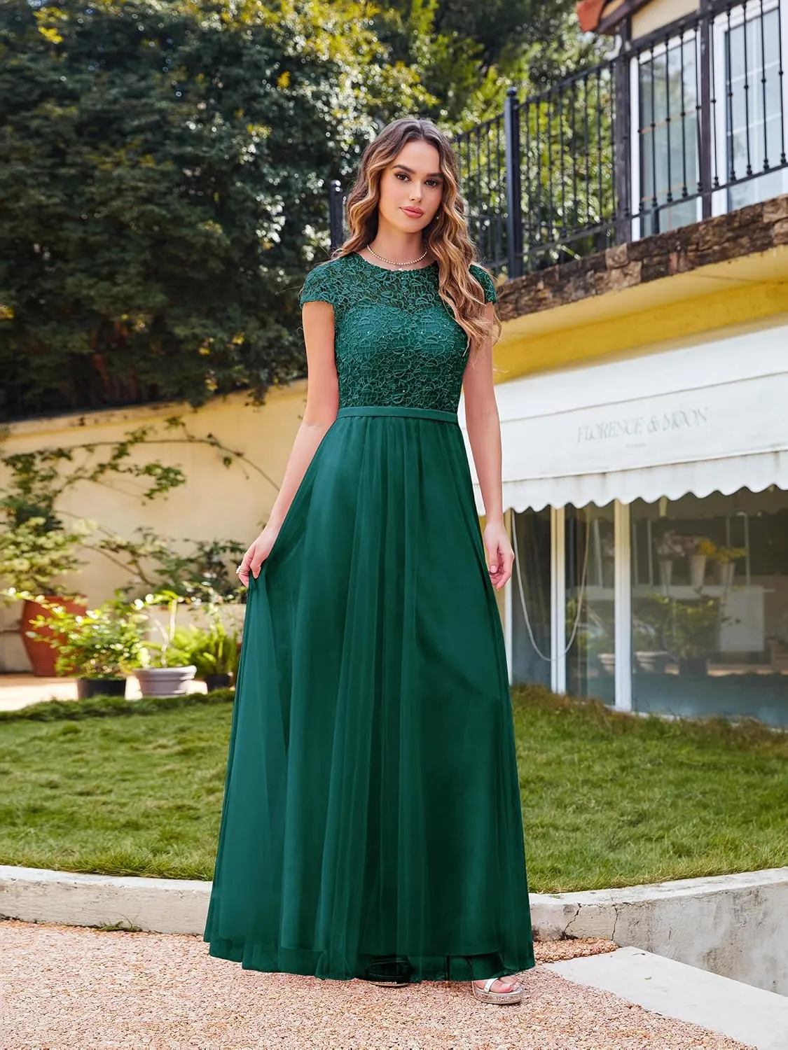 MisShow Cap Sleeve Prom Formal Dress for Women Long Evening Ball Gown