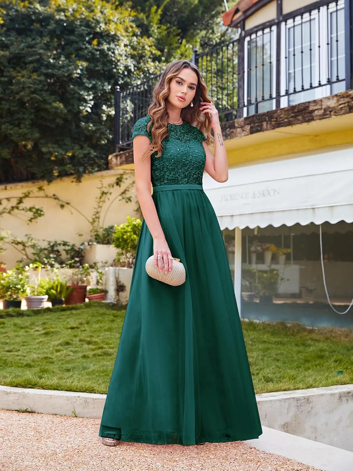 MisShow Cap Sleeve Prom Formal Dress for Women Long Evening Ball Gown