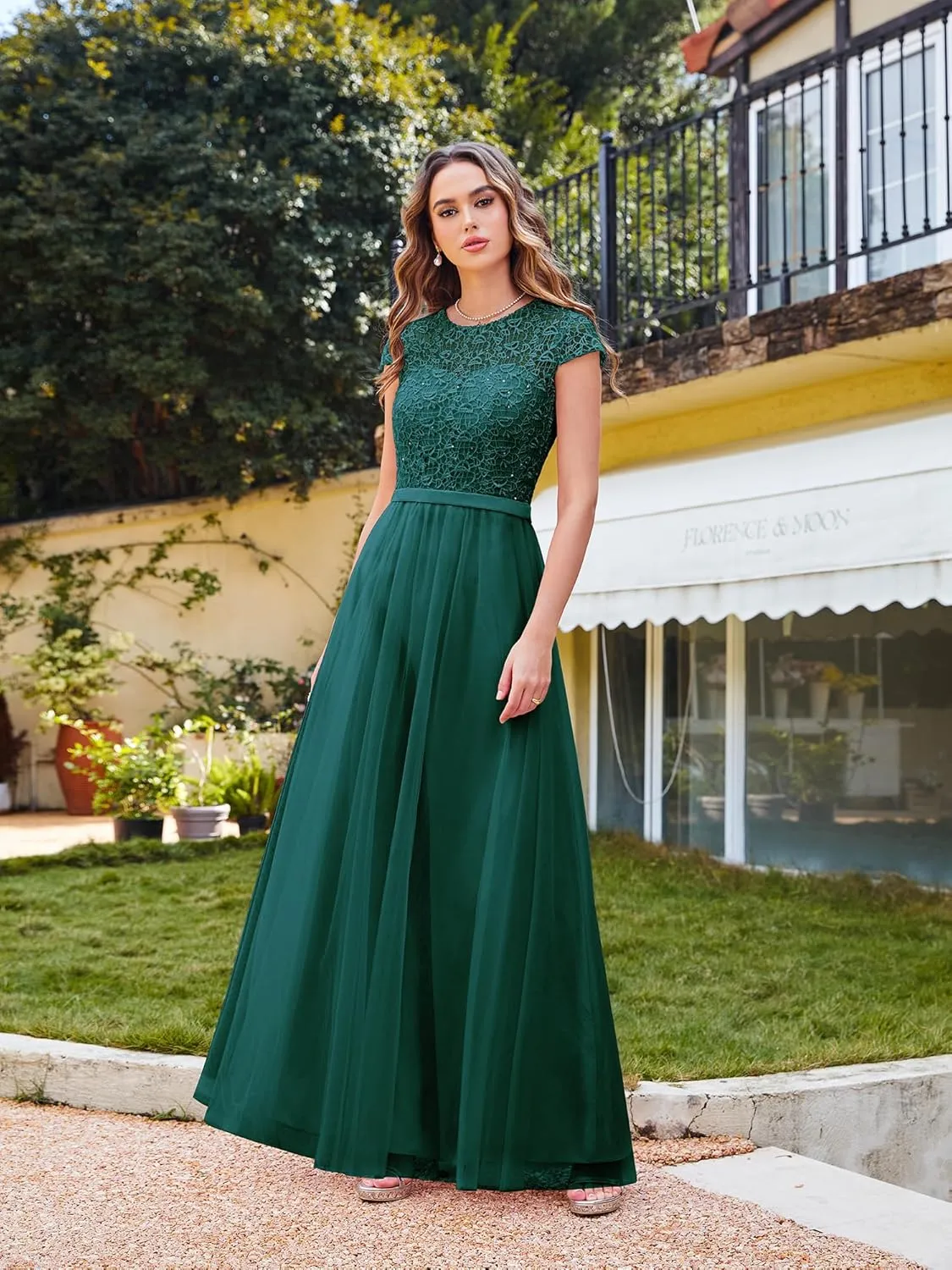 MisShow Cap Sleeve Prom Formal Dress for Women Long Evening Ball Gown