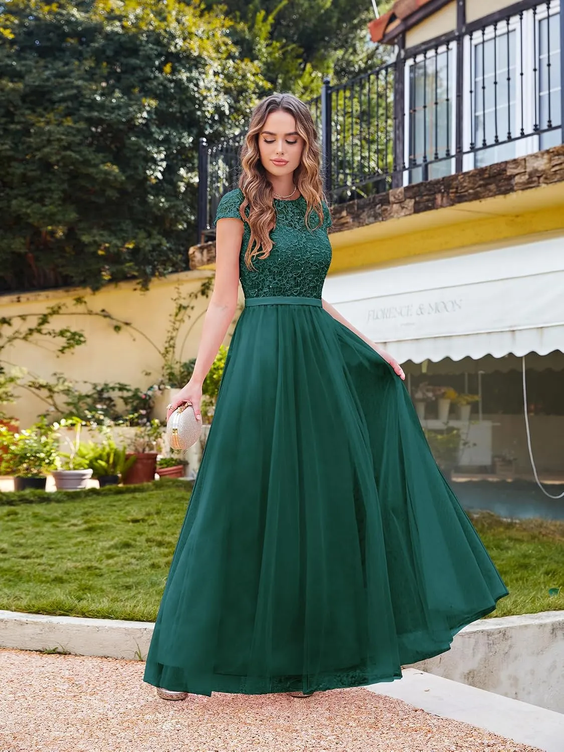 MisShow Cap Sleeve Prom Formal Dress for Women Long Evening Ball Gown