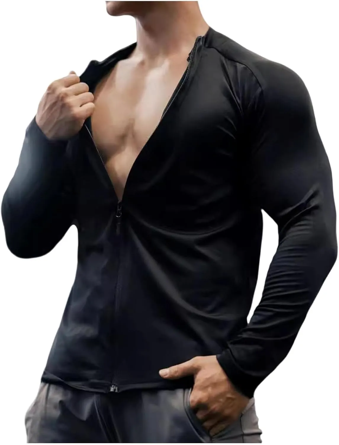 Moisture Wicking Shirts for Men Full Zip Quick Dry Long Sleeve Zipper Hoodie&Jacket Athletic Running Jacket M-3XL