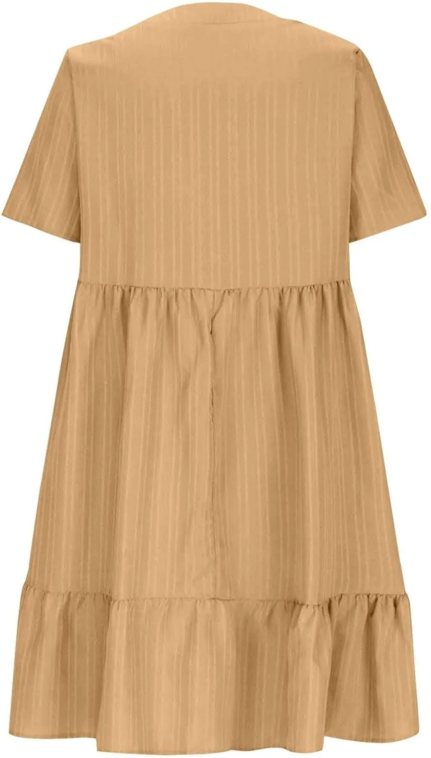 Moomoo Dresses for Women Loose Fit Short Sleeve Tunic Dress with Pockets Beach Vacation Outfit