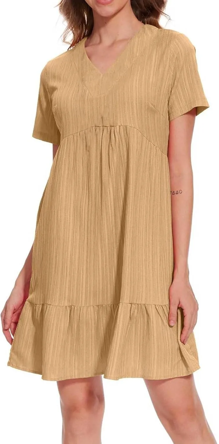 Moomoo Dresses for Women Loose Fit Short Sleeve Tunic Dress with Pockets Beach Vacation Outfit