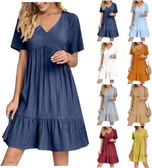 Moomoo Dresses for Women Loose Fit Short Sleeve Tunic Dress with Pockets Beach Vacation Outfit
