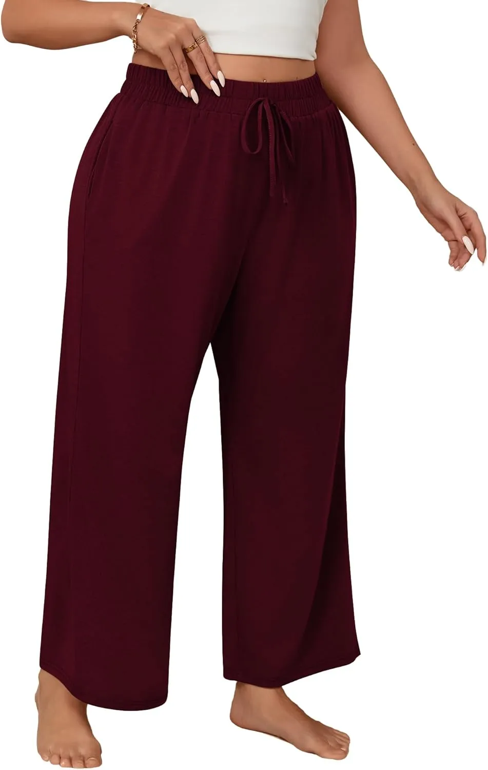 Neer 3 Pack Women's Plus Size Wide Leg Pants, Elastic Waist Lounge Pants with Pockets Drawstring Casual Pj Yoga Sweatpants