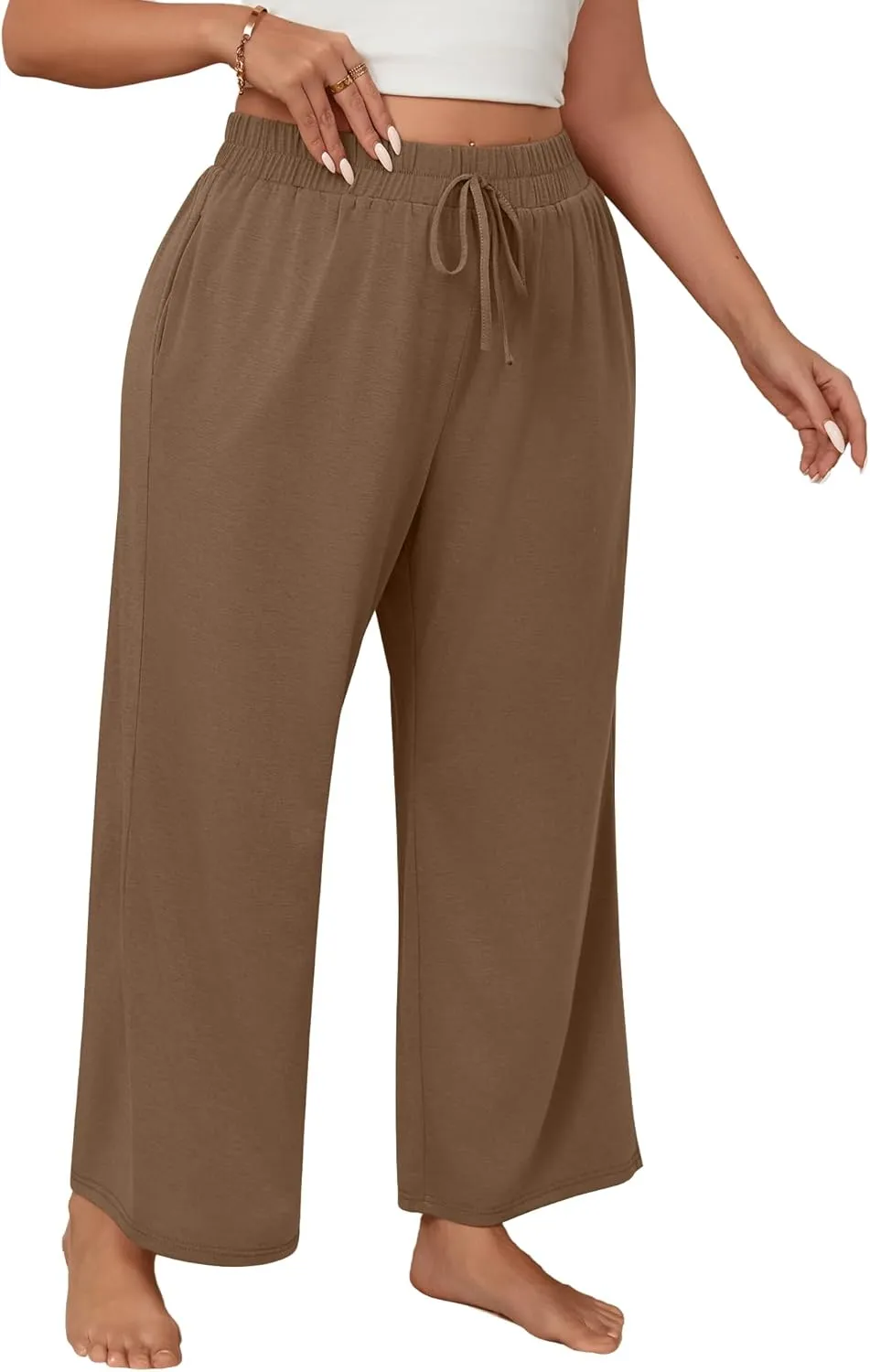 Neer 3 Pack Women's Plus Size Wide Leg Pants, Elastic Waist Lounge Pants with Pockets Drawstring Casual Pj Yoga Sweatpants