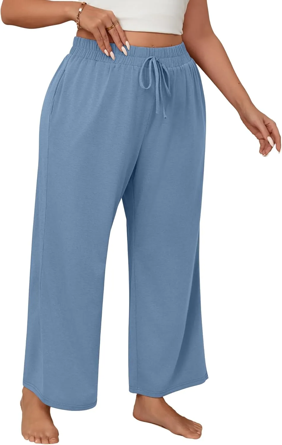 Neer 3 Pack Women's Plus Size Wide Leg Pants, Elastic Waist Lounge Pants with Pockets Drawstring Casual Pj Yoga Sweatpants