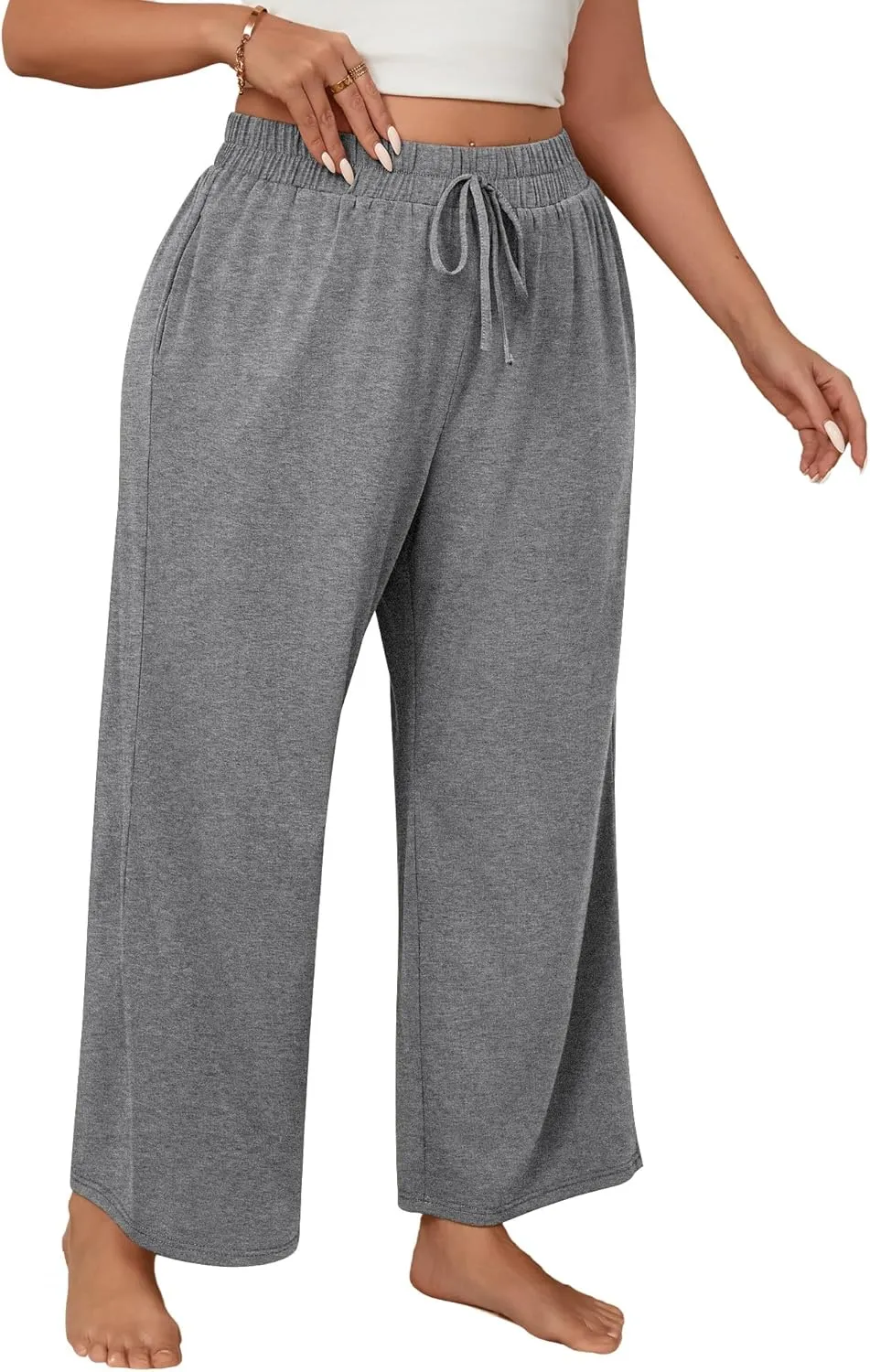 Neer 3 Pack Women's Plus Size Wide Leg Pants, Elastic Waist Lounge Pants with Pockets Drawstring Casual Pj Yoga Sweatpants
