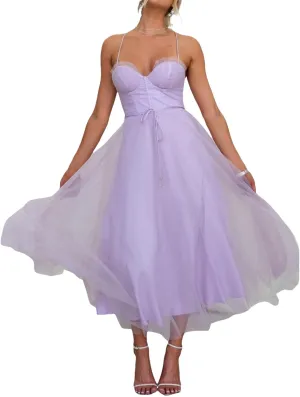 NUFIWI Women Spaghetti Strap Bridal Dress Sweetheart Neck Bustier Mini Dress Chiffon Tulle Wedding Guest Long Dress