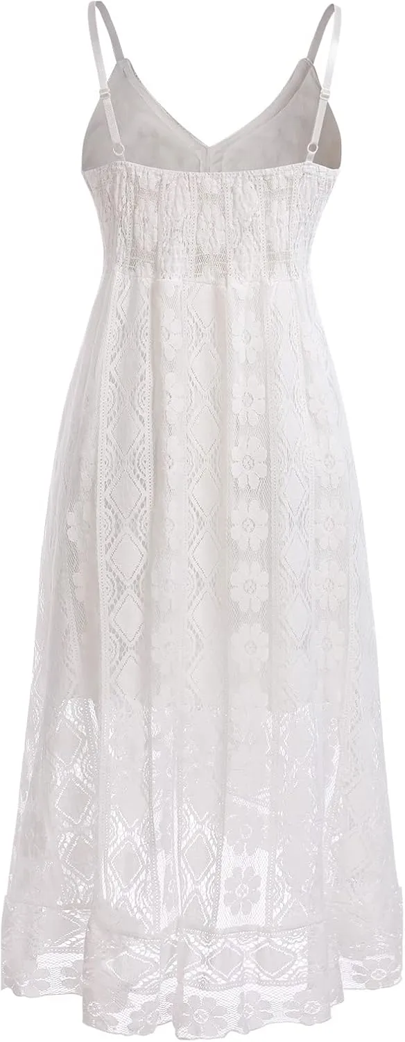 OBEEII Boho Dress for Women, Sleeveless V Neck Lace Up Tassel Summer Beach Maxi Dresses Flowy Long Sundress