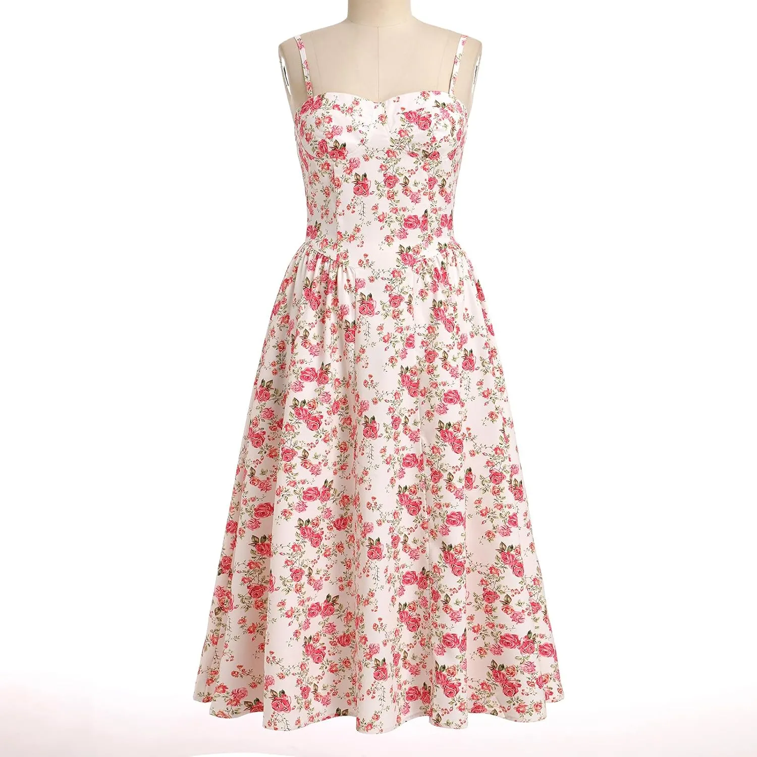 OBEEII Women Corset Dress Floral Bustier Midi Dress Flowy Spaghetti Straps Low Cut Summer Sun Dress
