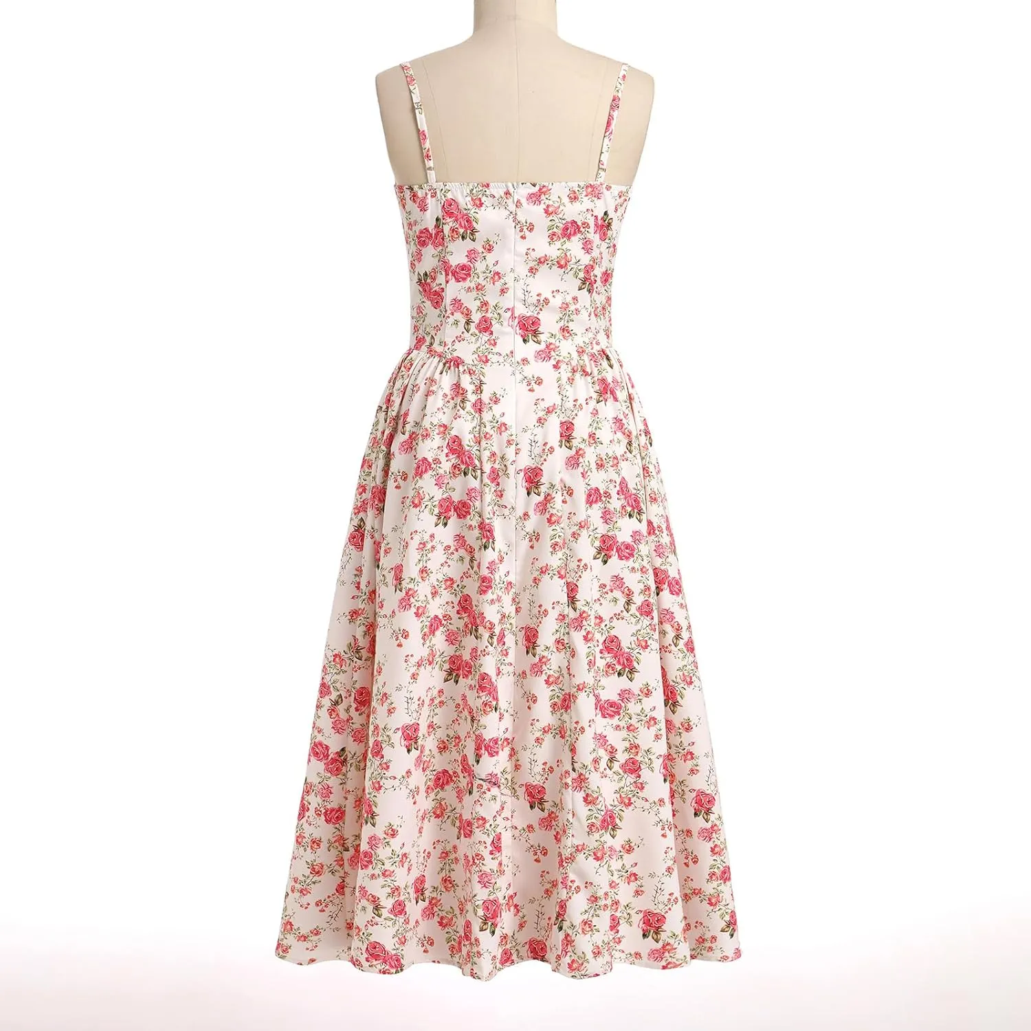 OBEEII Women Corset Dress Floral Bustier Midi Dress Flowy Spaghetti Straps Low Cut Summer Sun Dress
