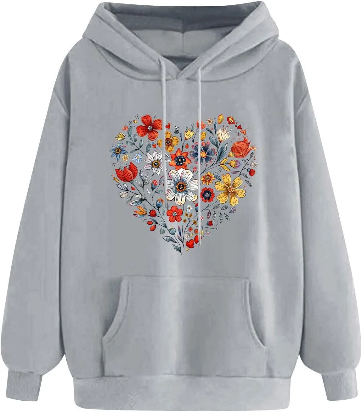 Oversized Sweatshirt for Women Heart Print Hoodie Cute Long Sleeve Sweatshirts Fleece Lined Hoodies with Pocket