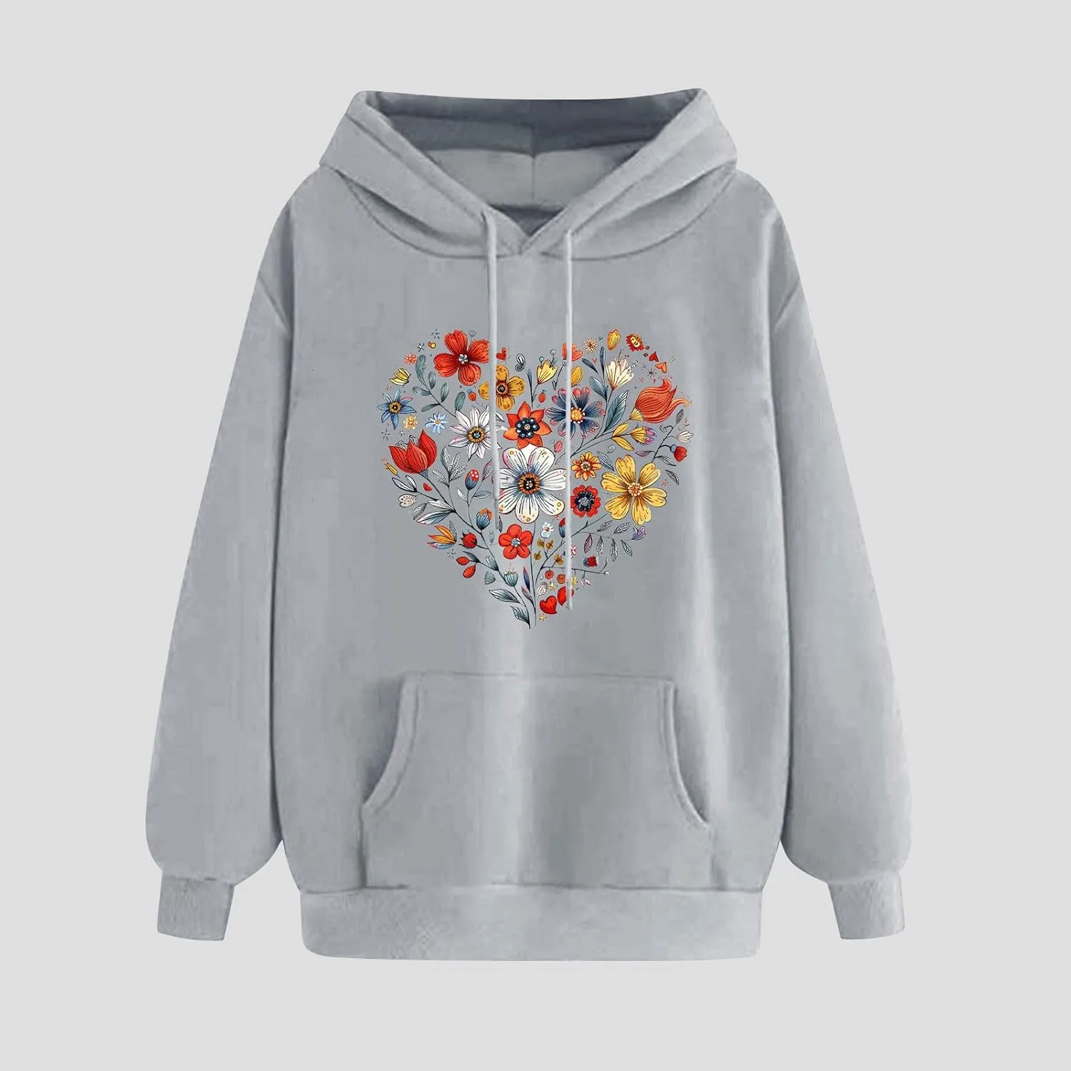 Oversized Sweatshirt for Women Heart Print Hoodie Cute Long Sleeve Sweatshirts Fleece Lined Hoodies with Pocket