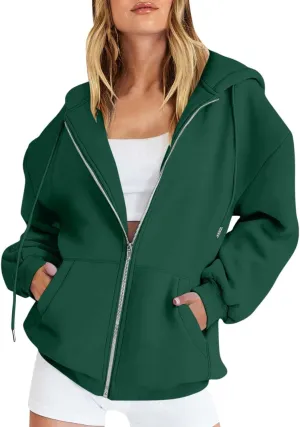 Oversized Sweatshirt for Women,Womens Casual Zip Up Hoodie Trendy Y2k Long Sleeve Jacket with Poickets