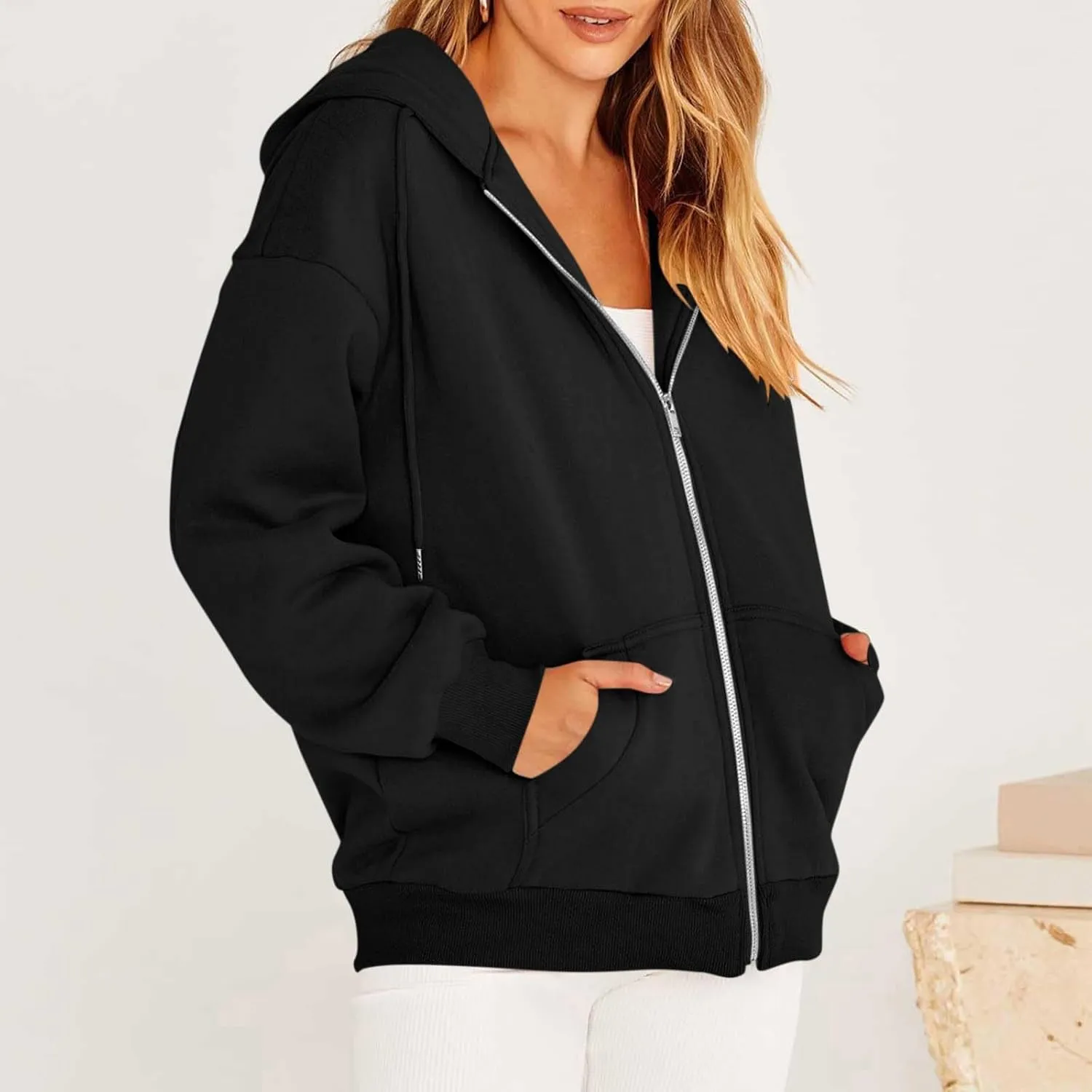 Oversized Sweatshirt for Women,Womens Casual Zip Up Hoodie Trendy Y2k Long Sleeve Jacket with Poickets
