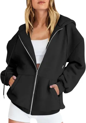 Oversized Sweatshirt for Women,Womens Casual Zip Up Hoodie Trendy Y2k Long Sleeve Jacket with Poickets