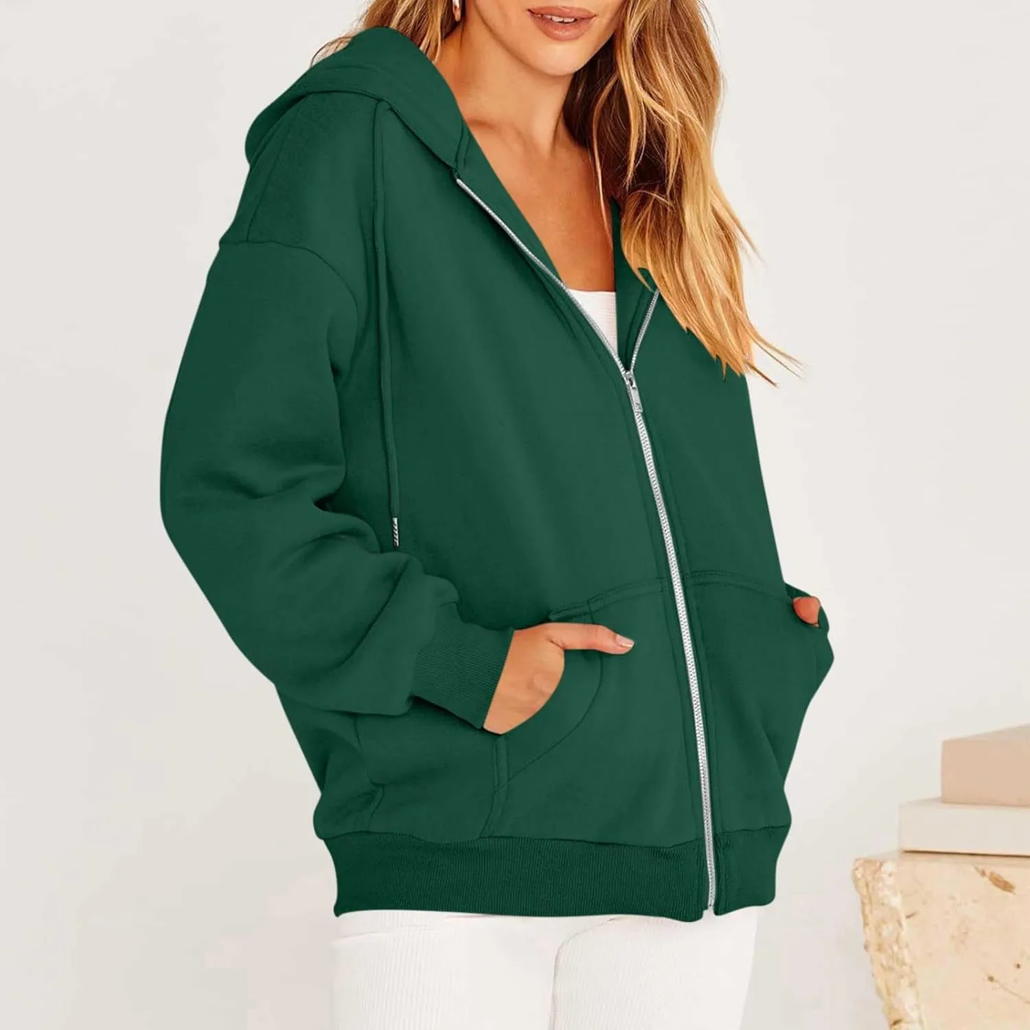 Oversized Sweatshirt for Women,Womens Casual Zip Up Hoodie Trendy Y2k Long Sleeve Jacket with Poickets