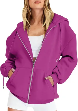 Oversized Sweatshirt for Women,Womens Casual Zip Up Hoodie Trendy Y2k Long Sleeve Jacket with Poickets