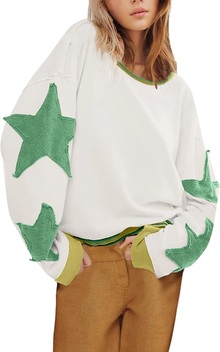 Oversized Sweatshirts For Women Crewneck Long Sleeve Casual Pullover Color Block Hoodie Tops Y2K Fall Clothes