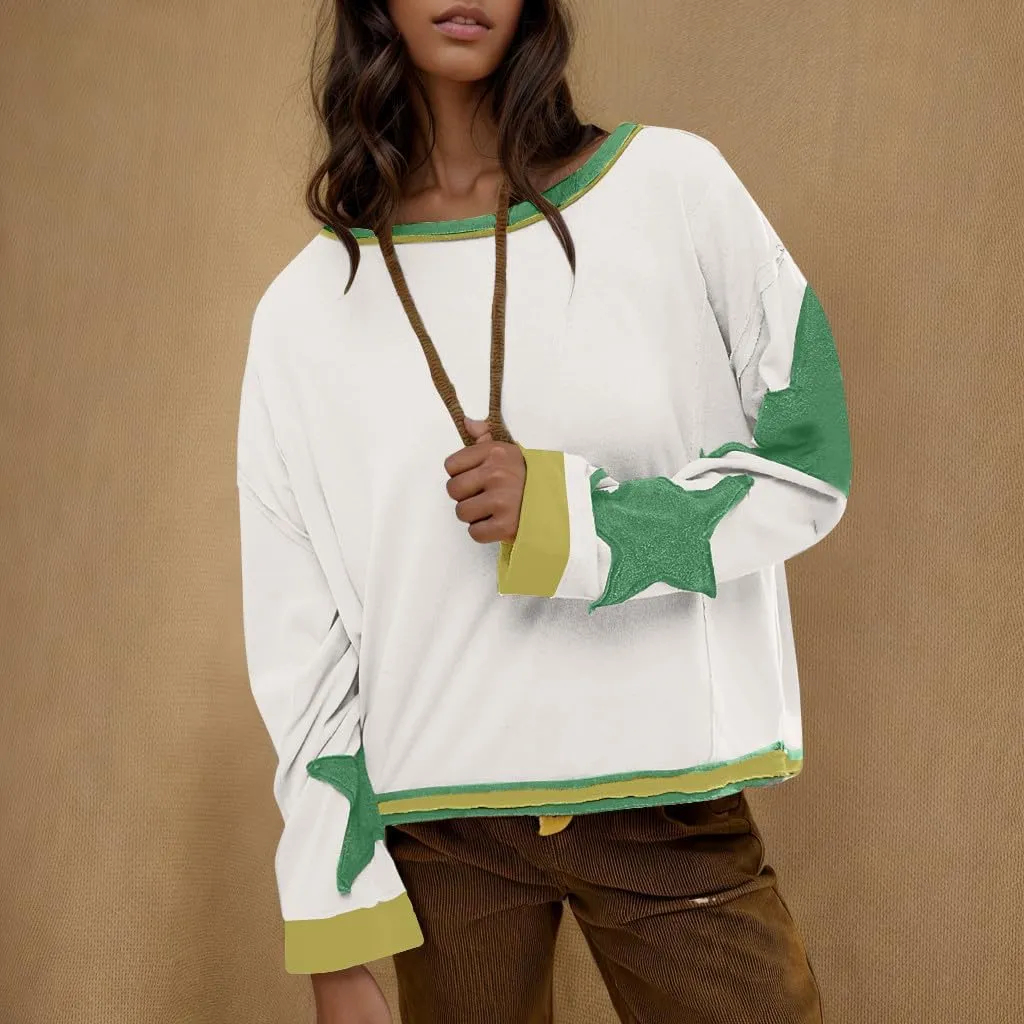 Oversized Sweatshirts For Women Crewneck Long Sleeve Casual Pullover Color Block Hoodie Tops Y2K Fall Clothes