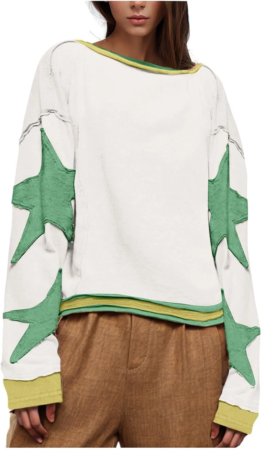Oversized Sweatshirts For Women Crewneck Long Sleeve Casual Pullover Color Block Hoodie Tops Y2K Fall Clothes