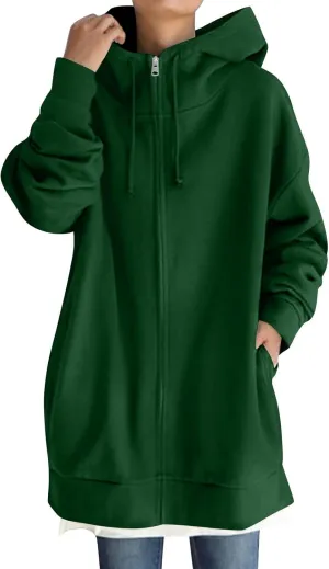 Oversized Zip Up Hoodies for Women Plus Size Long Fleece Jacket Casual Long Sleeve Cute Sweatshirts with Pockets