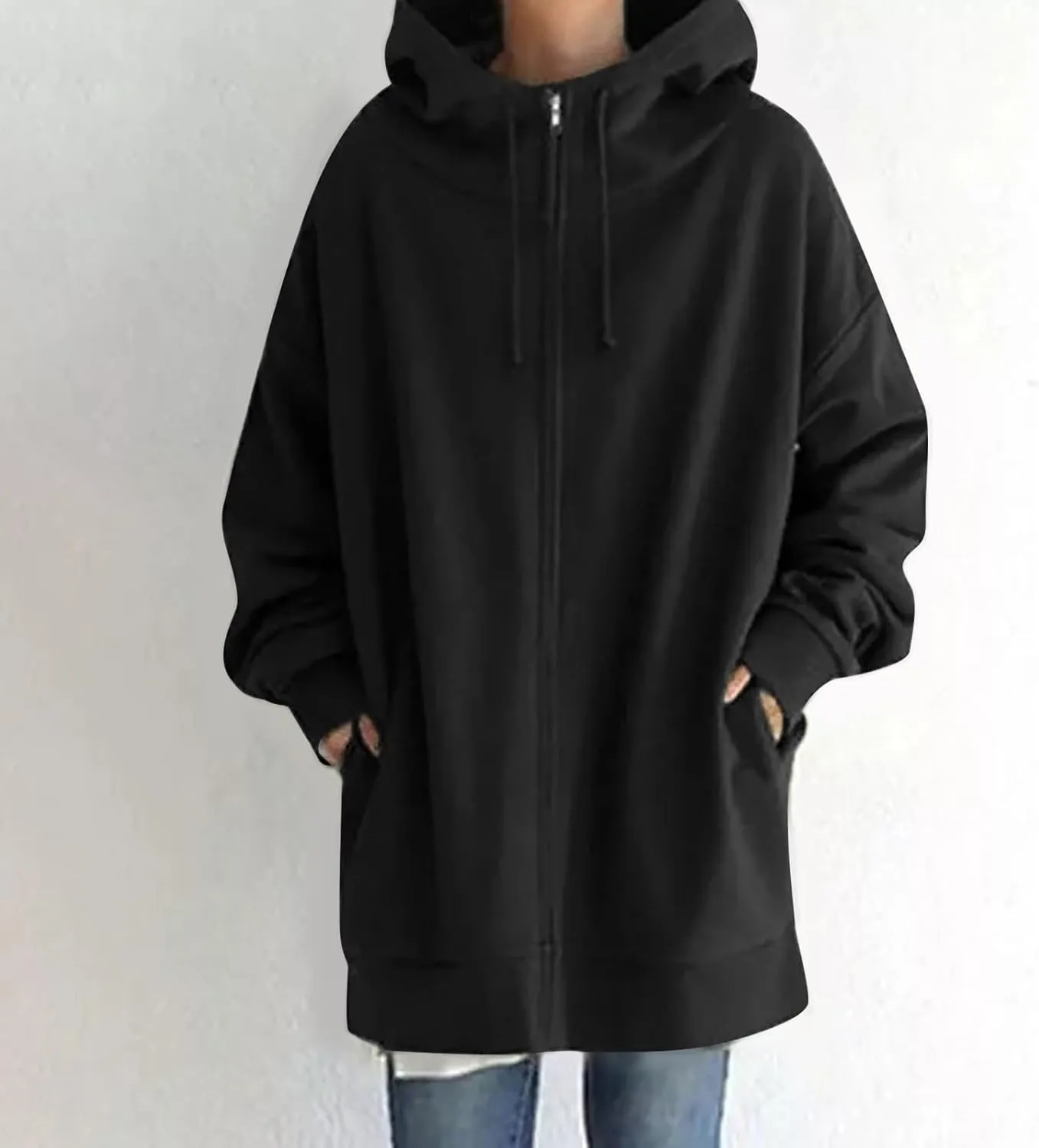 Oversized Zip Up Hoodies for Women Plus Size Long Sleeve Hooded Sweatshirt Casual Fall Long Fleece Jacket with Pockets