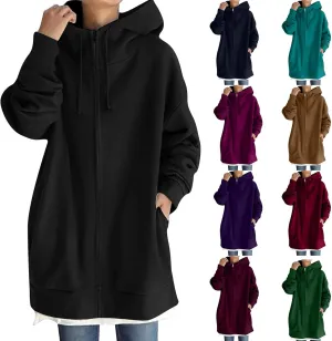 Oversized Zip Up Hoodies for Women Plus Size Long Sleeve Hooded Sweatshirt Casual Fall Long Fleece Jacket with Pockets
