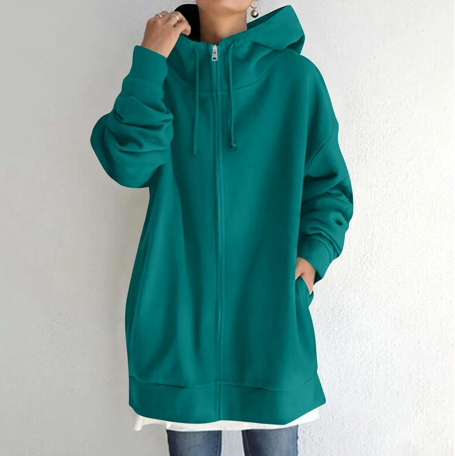 Oversized Zip Up Hoodies for Women Plus Size Long Sleeve Hooded Sweatshirt Casual Fall Long Fleece Jacket with Pockets