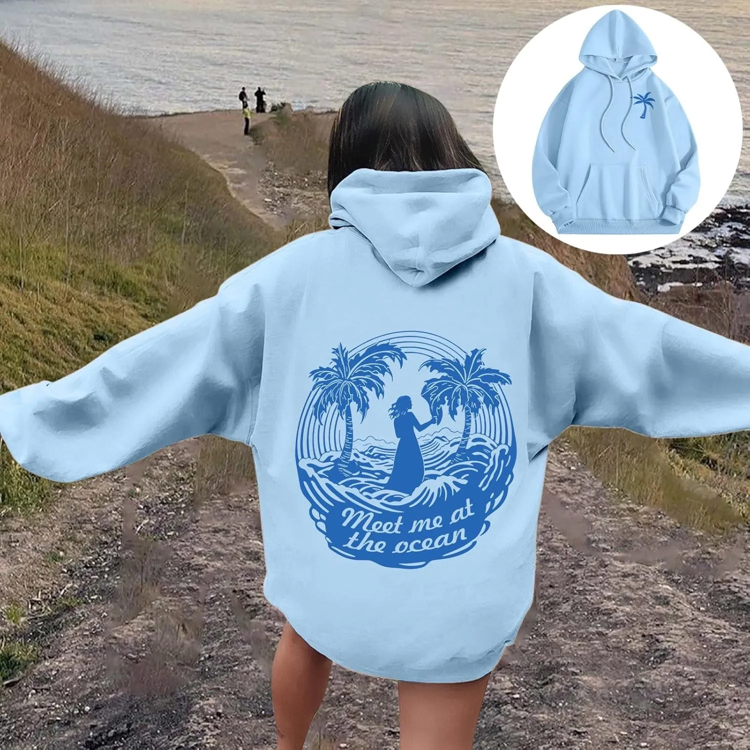 Palm Puff Hoodie for Women Oversized Preppy Sweatshirt Teen Girls Y2K Cute Graphic Long Sleeve Casual Pullover Top