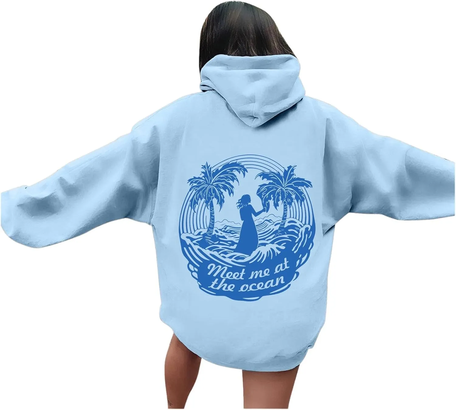 Palm Puff Hoodie for Women Oversized Preppy Sweatshirt Teen Girls Y2K Cute Graphic Long Sleeve Casual Pullover Top